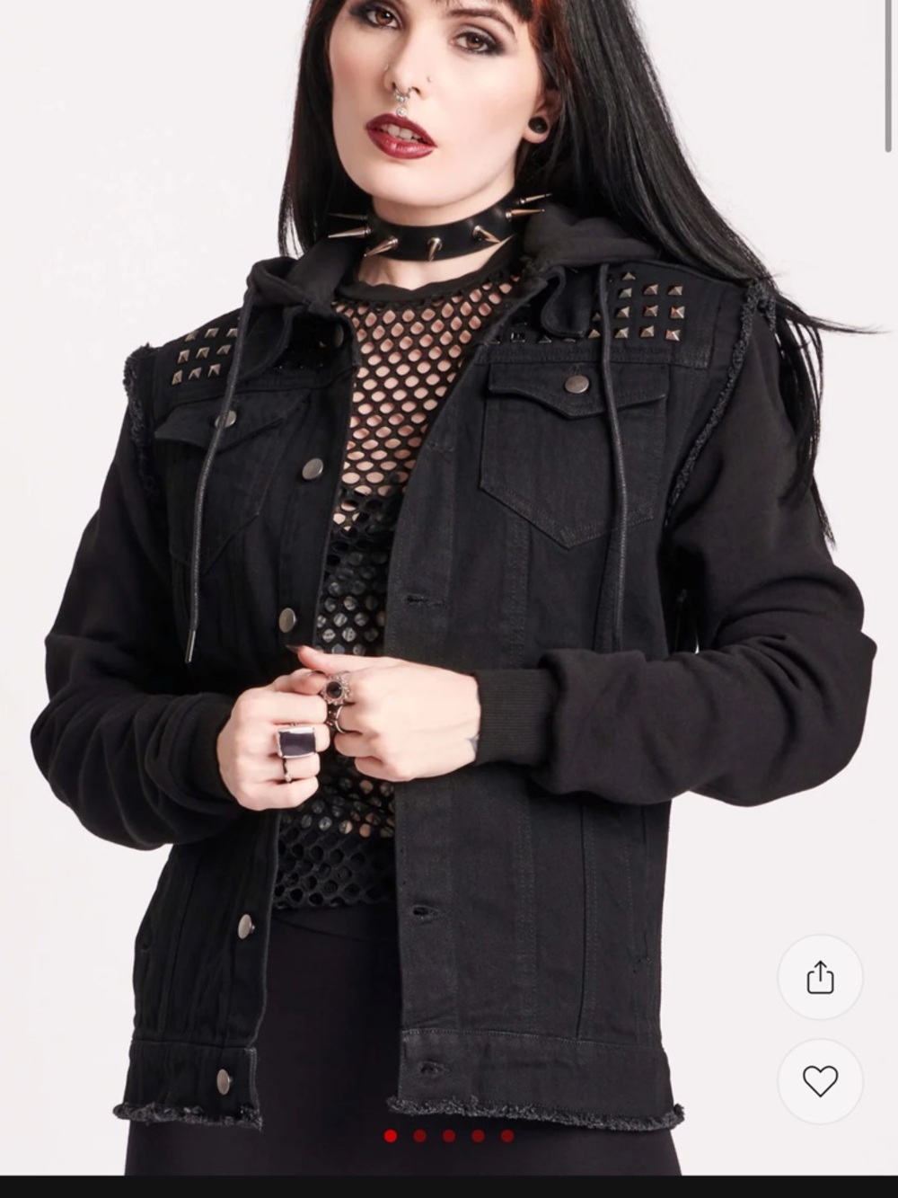 Black Studded Hooded Jean Jacket for Women